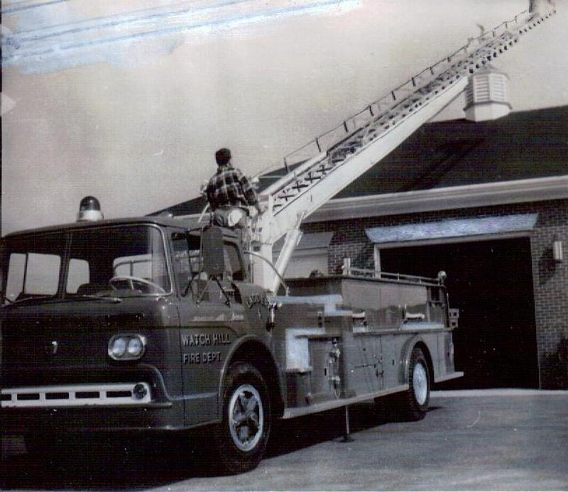 &quot;Watch Hill Ladder 1&quot; a 1960 60' Farrar Ladder Truck operates outside of the still &quot;new&quot; station built in 1956. 